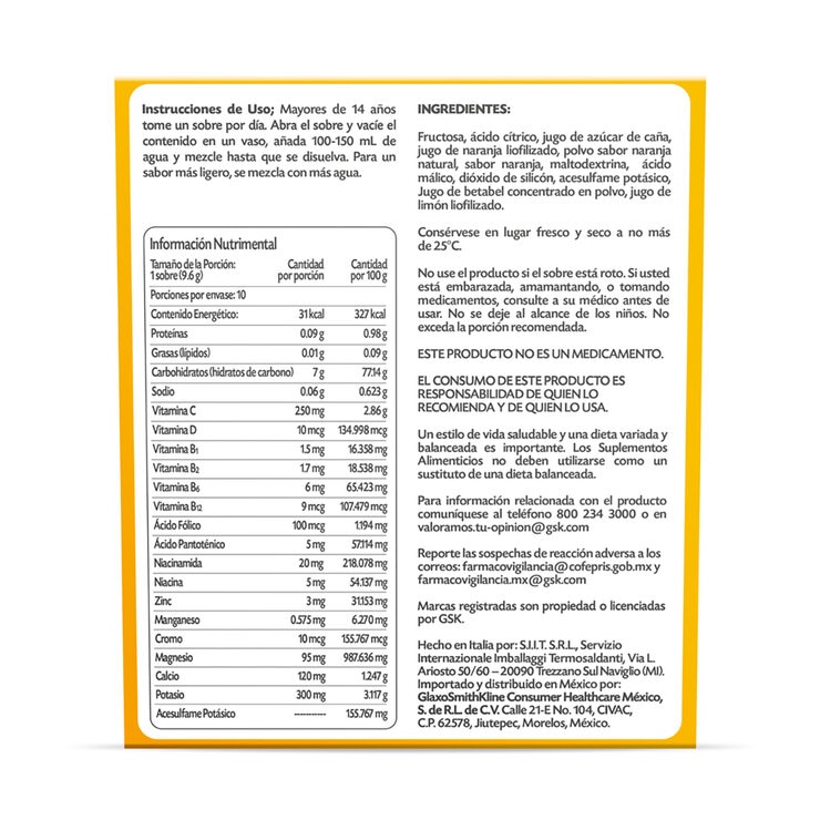 Emergenc con vitamina C, B y antioxidantes 4 cajas de 10 sobres