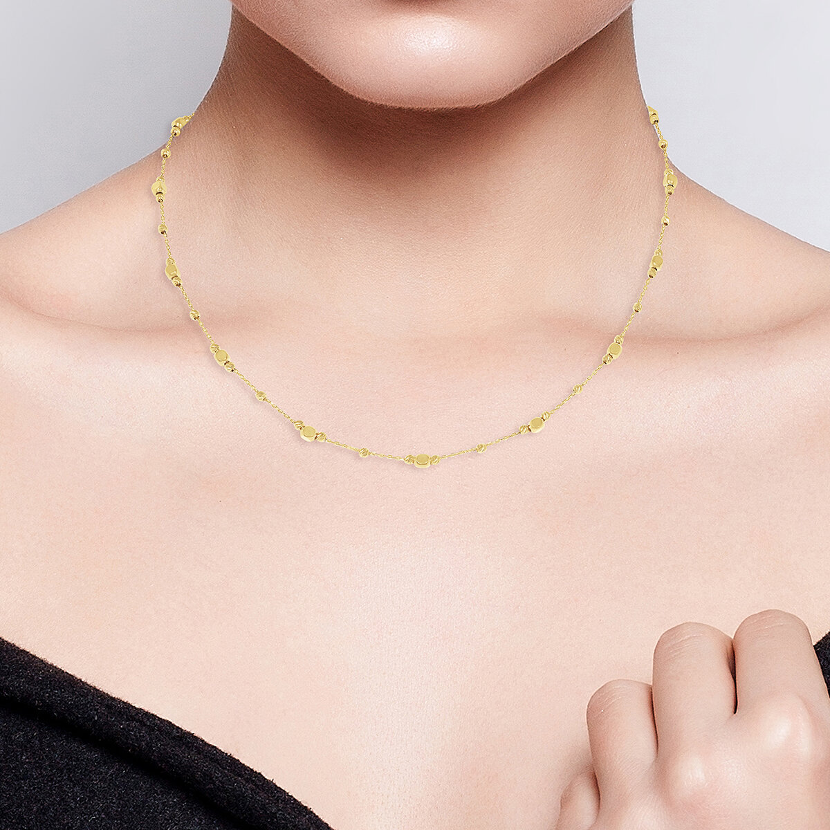 Collar con Cuentas Multiples, Oro Amarillo de 14K