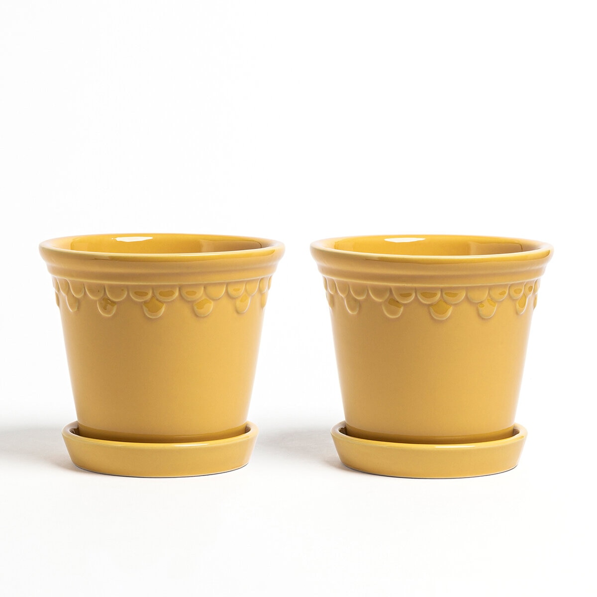 Over & Back, Chelsea Set de 2 Macetas de Cerámica Amarillas