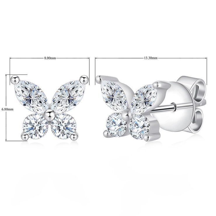 Aretes de Diamantes 0.58ctw, Forma Mariposa, Oro Blanco 14K Aretes de Diamantes 0.58ctw, Forma Mariposa, Oro Blanco 14K
