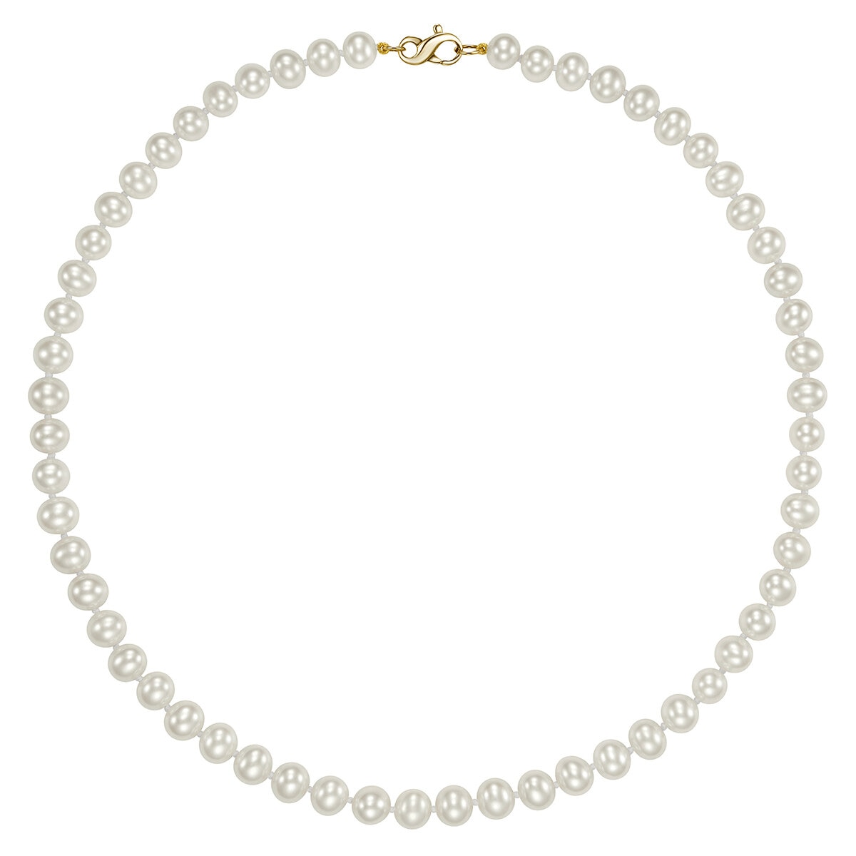Collar de Perlas Cultivadas, 7-7.5mm, Oro Amarillo de 14K