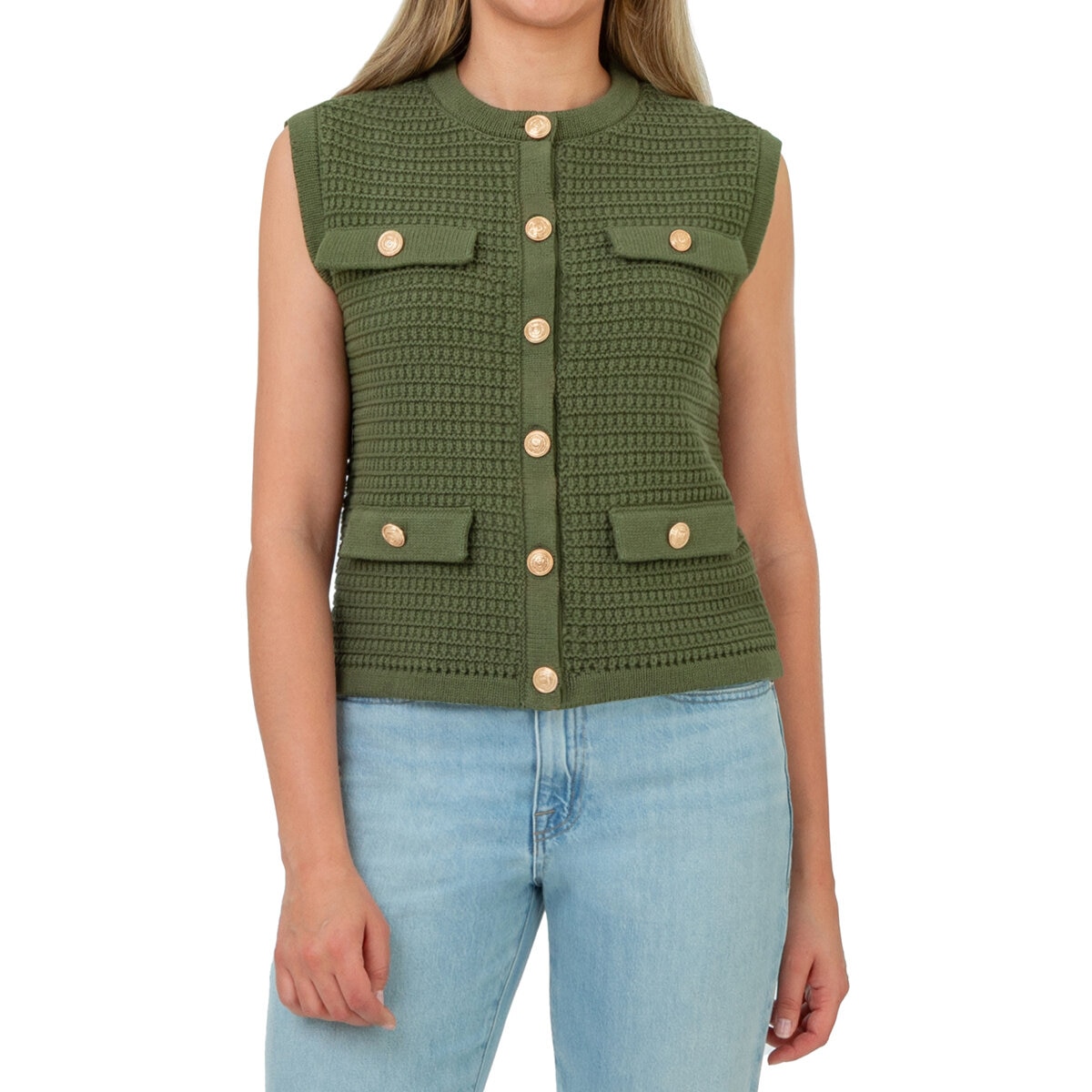 BLANKNYC Chaleco punto para Dama Verde Chica