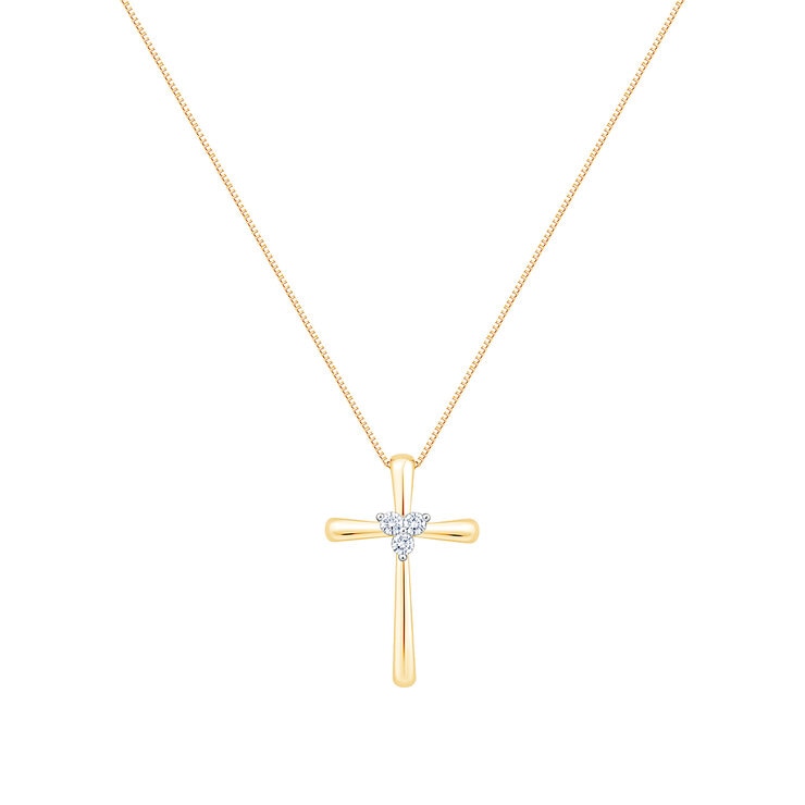 Dije de Cruz de Diamantes, 0.12ctw, Oro Amarillo de 14K, 45.72cm
