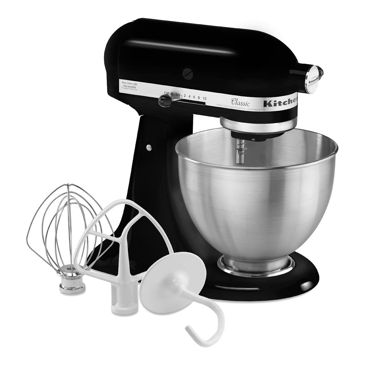 KitchenAid, Batidora Clásica Negra, Tazón de acero inoxidable cepillado sin asa, 4.3 L