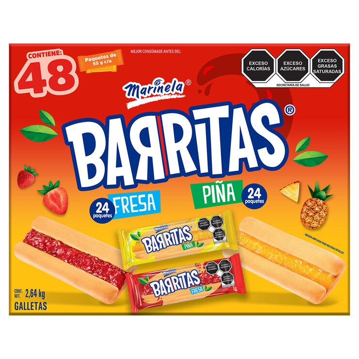 Marinela Barritas de Fresa y Piña 48 pzas de 55 g