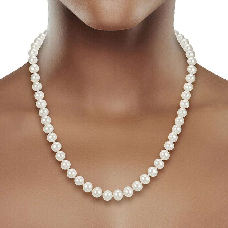 Collar de Perlas Cultivadas, 7-7.5mm, Oro Amarillo de 14K