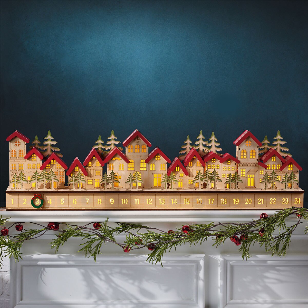 Villa Festiva de Madera Calendario de Adviento