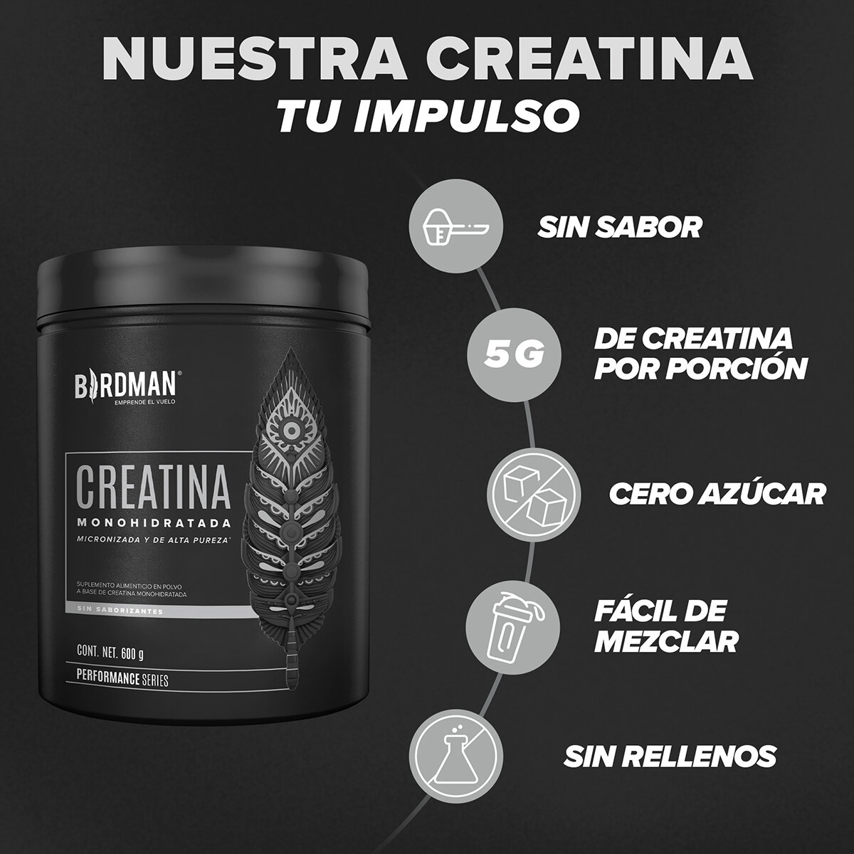 Creatina Monohidratada Birdman 600 gr