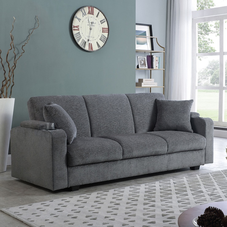 Coaster, Sofá cama Gris Colección Heideck 3 plazas con porta vasos