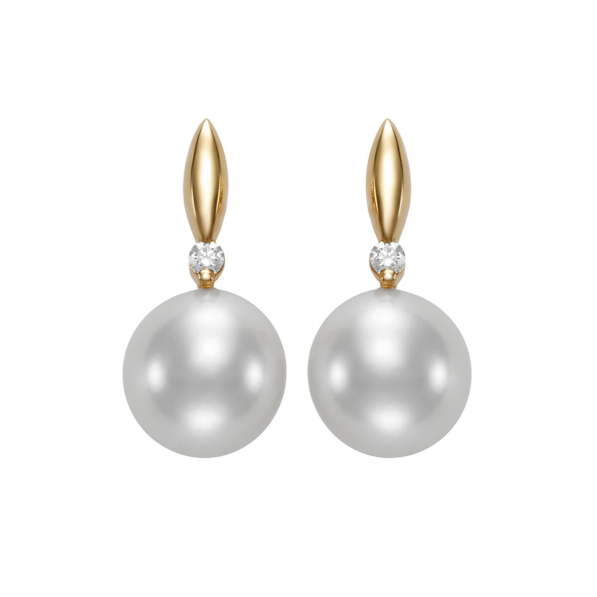 Aretes de Perlas Cultivadas, 7-7.5mm, con Diamantes .034ctw, Oro Amarillo de 14K