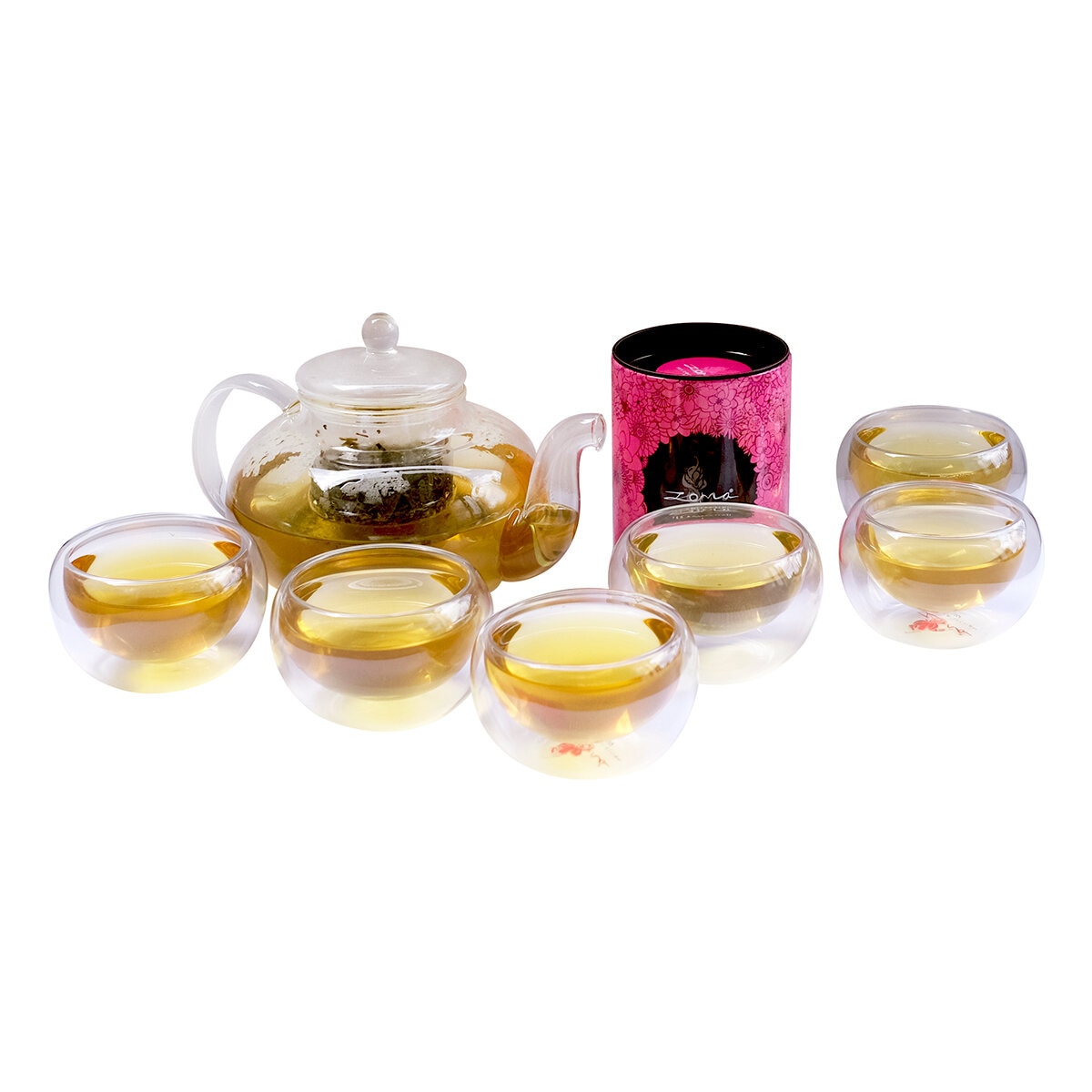 Zoma Tea Collection Juego de Tetera con 6 Tazas de Doble Cristal y un Té de 80 g 