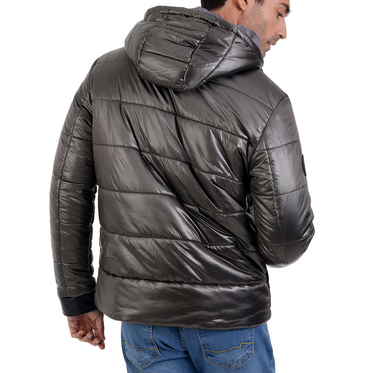 Perry Ellis, Chamarra de Piel Sintética para Caballero Color Negro/Gris
