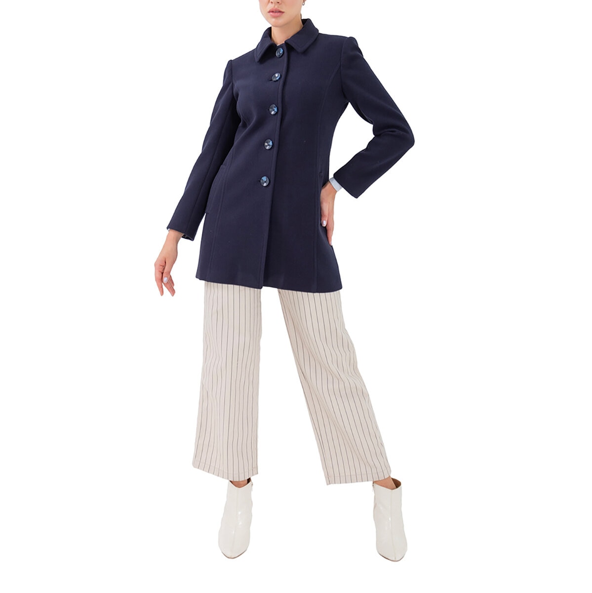 Shyla, Abrigo con Cuello Sport y Bolsas Semidiagonales, Color Azul Marino, Varias Tallas