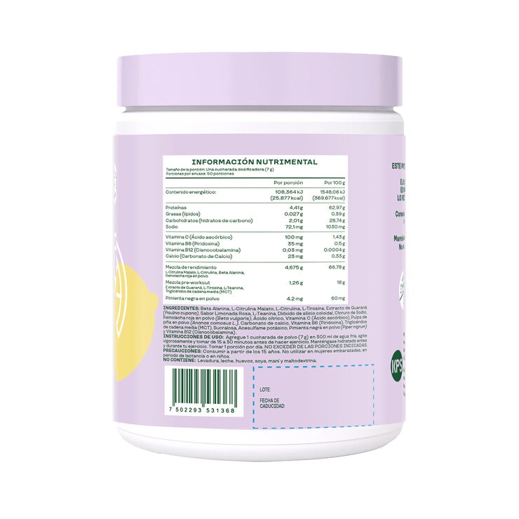 Bloom Pre-Workout Con Vitamina C, B6,B12 Limonada Rosa 50 porciones