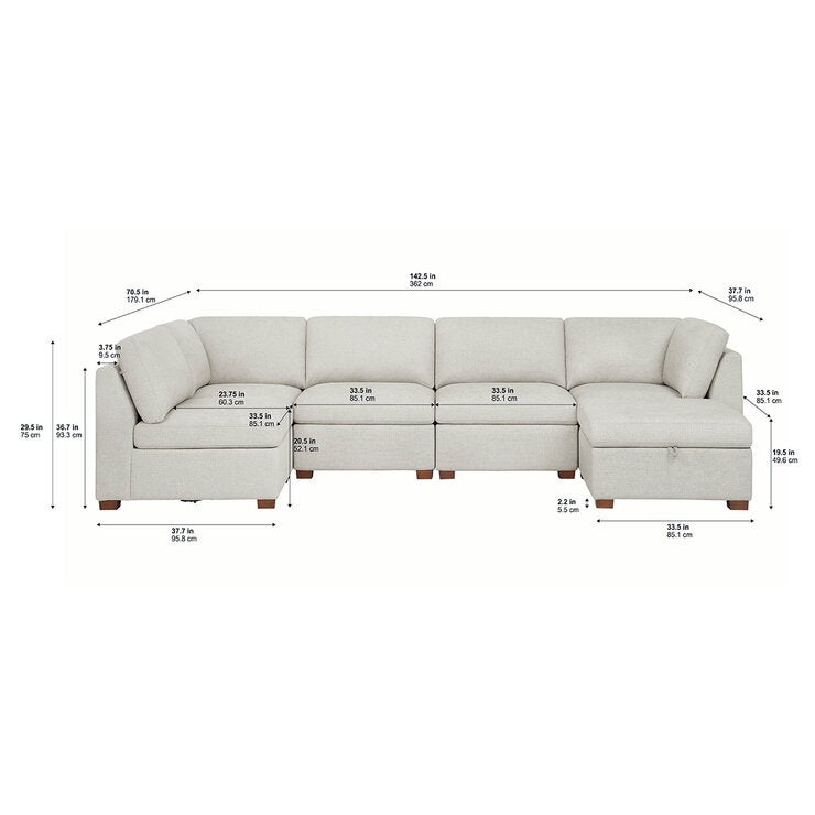 Thomasville, Rockford, Seccional Modular De Tela de 6 Piezas con 2 Reposapiés Eléctricos Thomasville, Rockford, Seccional Modular De Tela de 6 Piezas con 2 Reposapiés Eléctricos