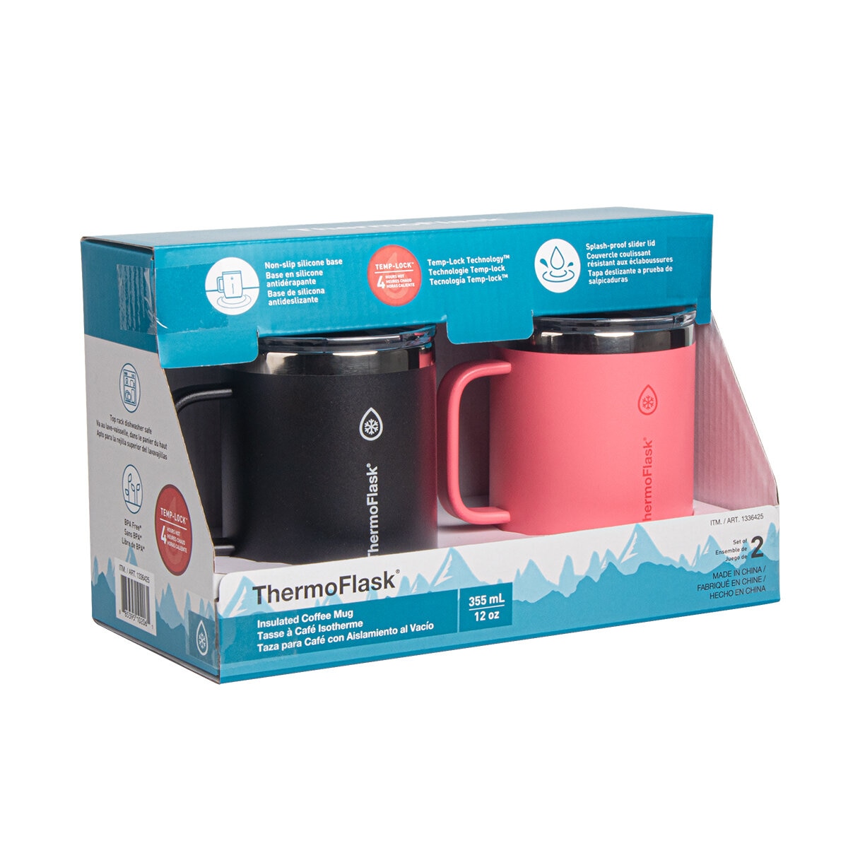 ThermoFlask Taza Para Cafe Con Aislamiento Al Vacio 2 Piezas Black Pink