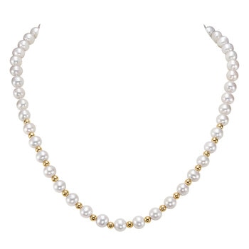 Collar de Perlas Cultivadas, 7-7.5mm, Oro Amarillo de 14K