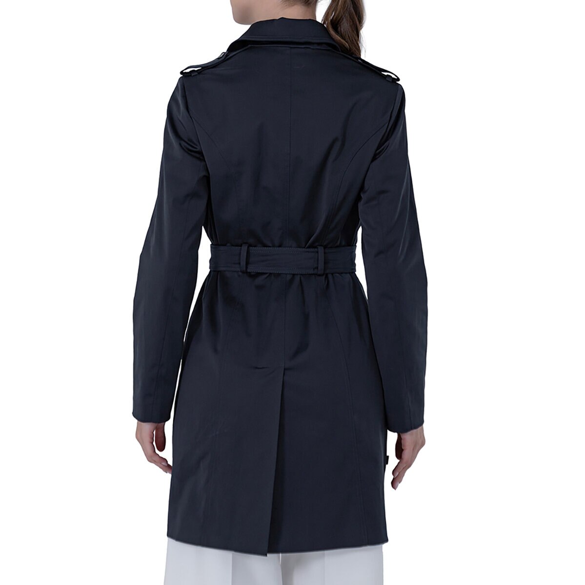 Shyla, Gabardina Tradicional con Cinturón y Charreteras, para Dama, Color Azul Marino, Varias Tallas