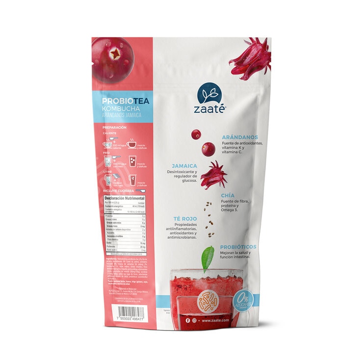 Zaaté Probiotea Kombucha Arándanos Jamaica 0 Azúcar 700 gr