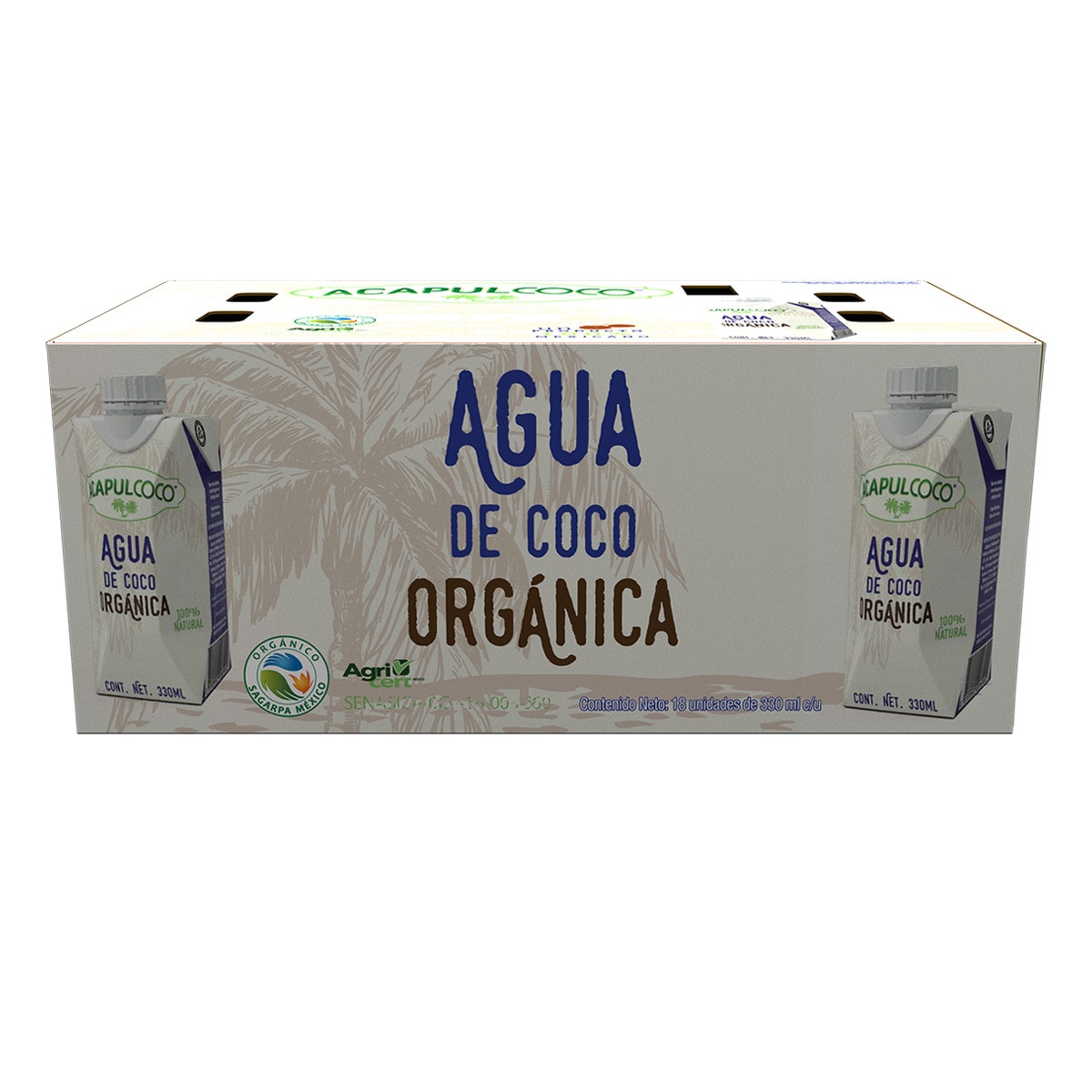 Calahua Acapulcoco Agua de Coco Orgánica 18 pzas de 330 ml