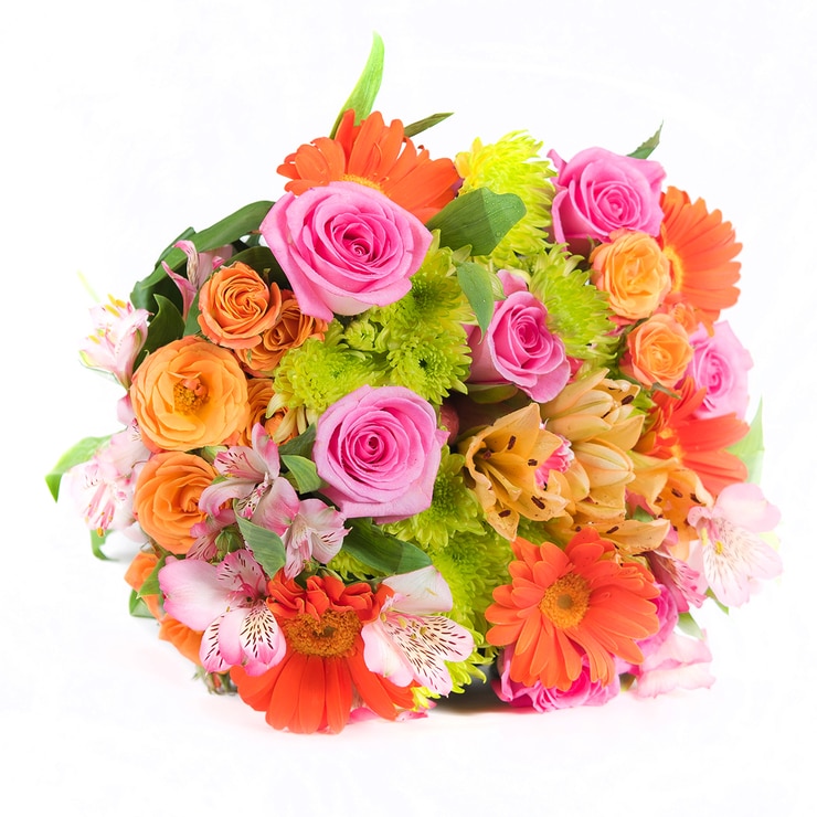 Bouquet mixto de 28 tallos en tonos rosas y naranjas