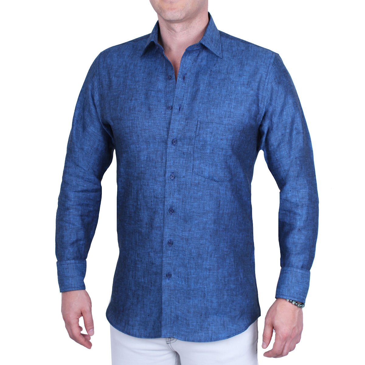 Emporio Colombo, Camisa de Lino para Caballero Corte Regular/Slim en Varias Tallas, Color Azul