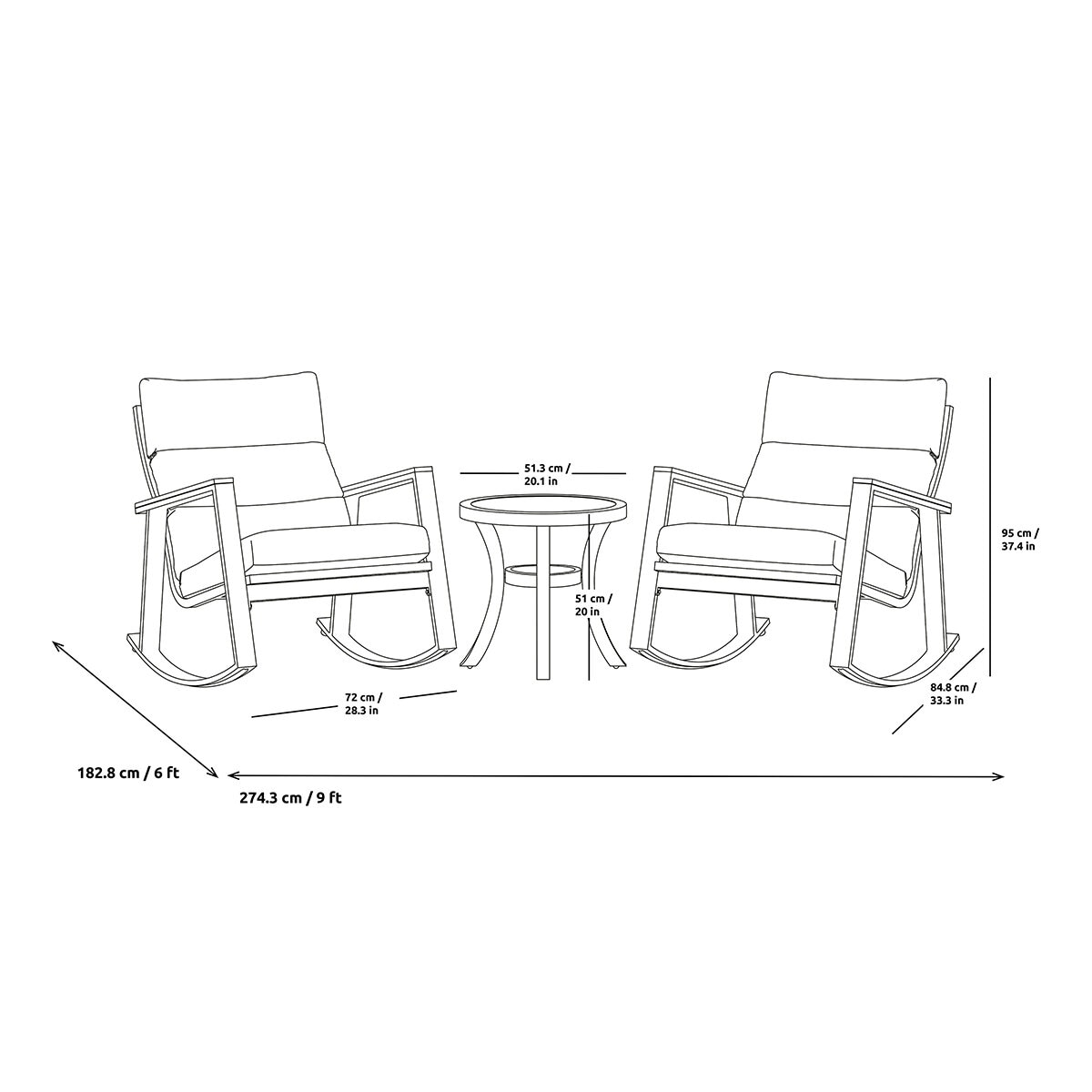 Grand Leisure, Caden Set Bistro de 3 Piezas tipo Mecedora Grand Leisure, Caden Set Bistro de 3 Piezas tipo Mecedora