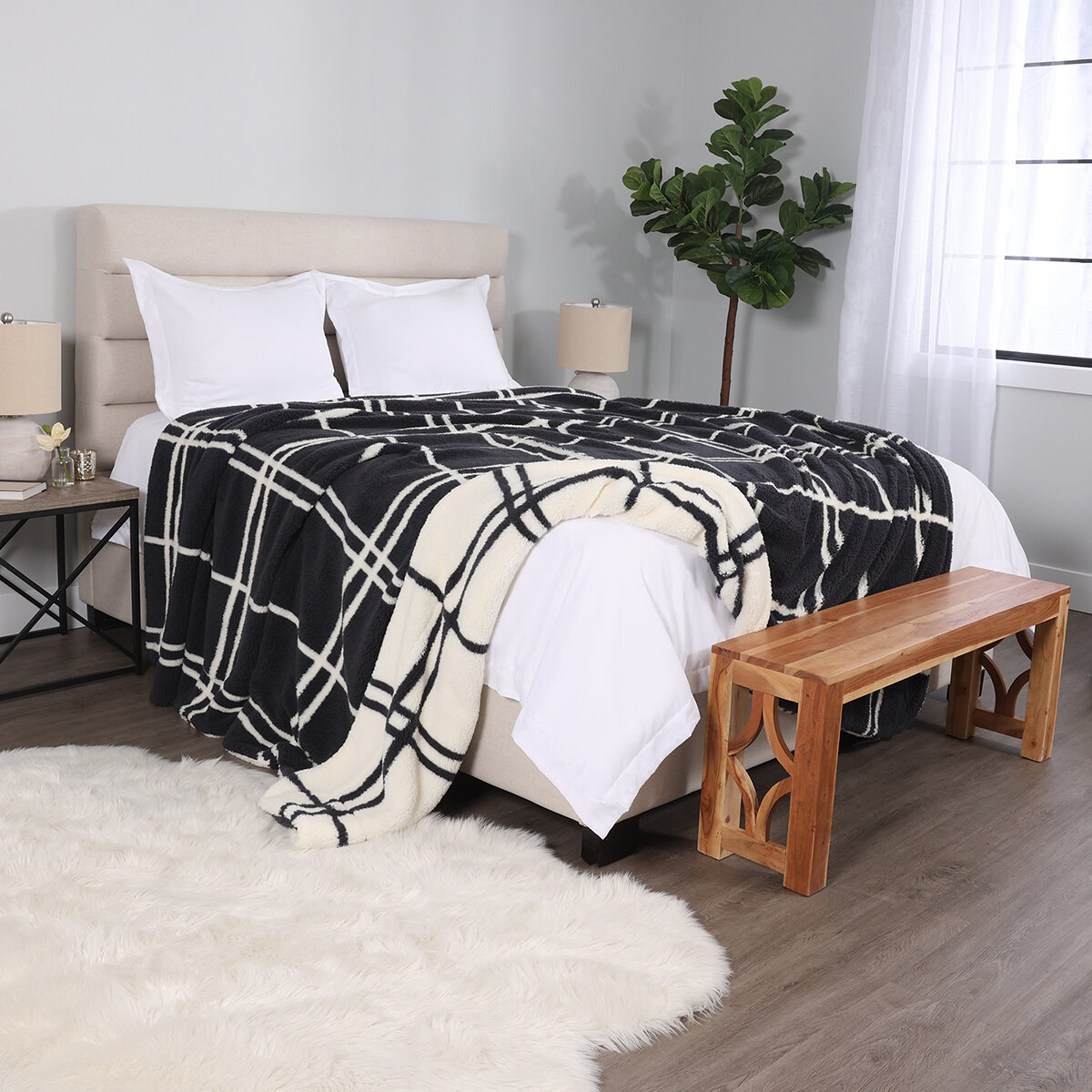 Life Comfort Cobija Tamaño Queen/ King, Dark Grey Plaid