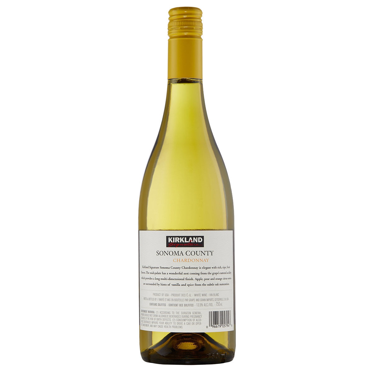 Vino Blanco Kirkland Signature Chardonnay Sonoma County 750 ml