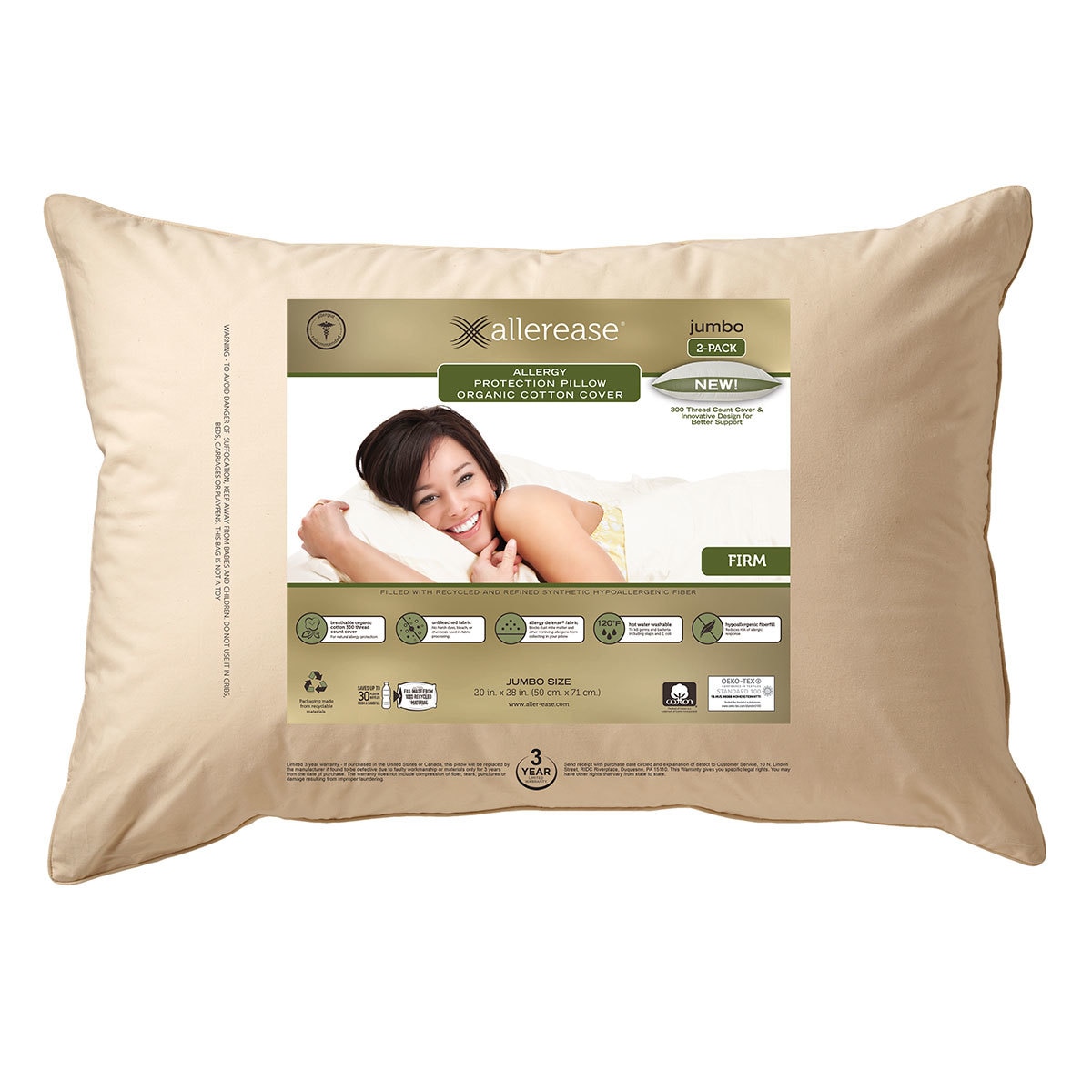 AllerEase Almohada Jumbo con Funda Organica 2 piezas C
