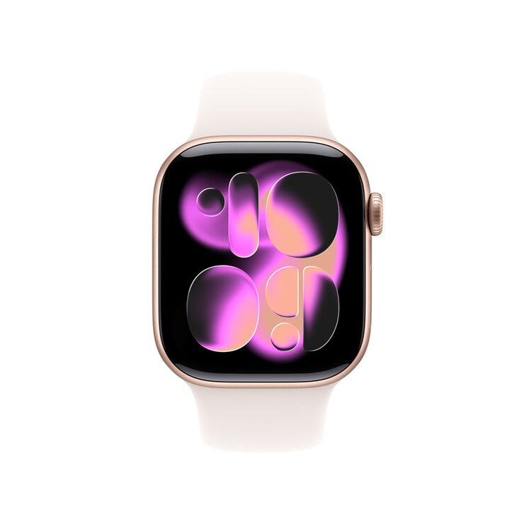 Apple Watch Series 11 (GPS + Celular) 42mm Aluminio Oro Rosa + Correa Deportiva Rubor Claro - Talla S/M