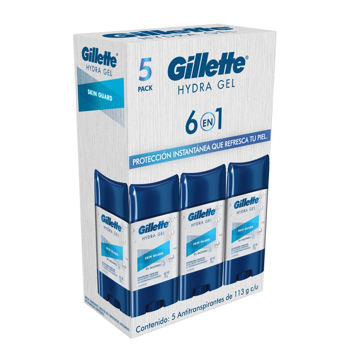 Gillette Antitranspirante en Gel 6 en 1 Skin Guard 5 pzas de 113 g Gillette Antitranspirante en Gel 6 en 1 Skin Guard 5 pzas de 113 g