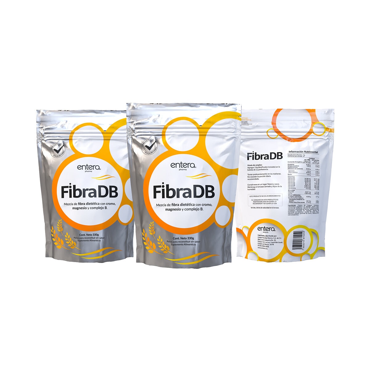 Entera Pharma Fibra DB Fibra dietética con Cromo, Magnesio y Complejo B 330g