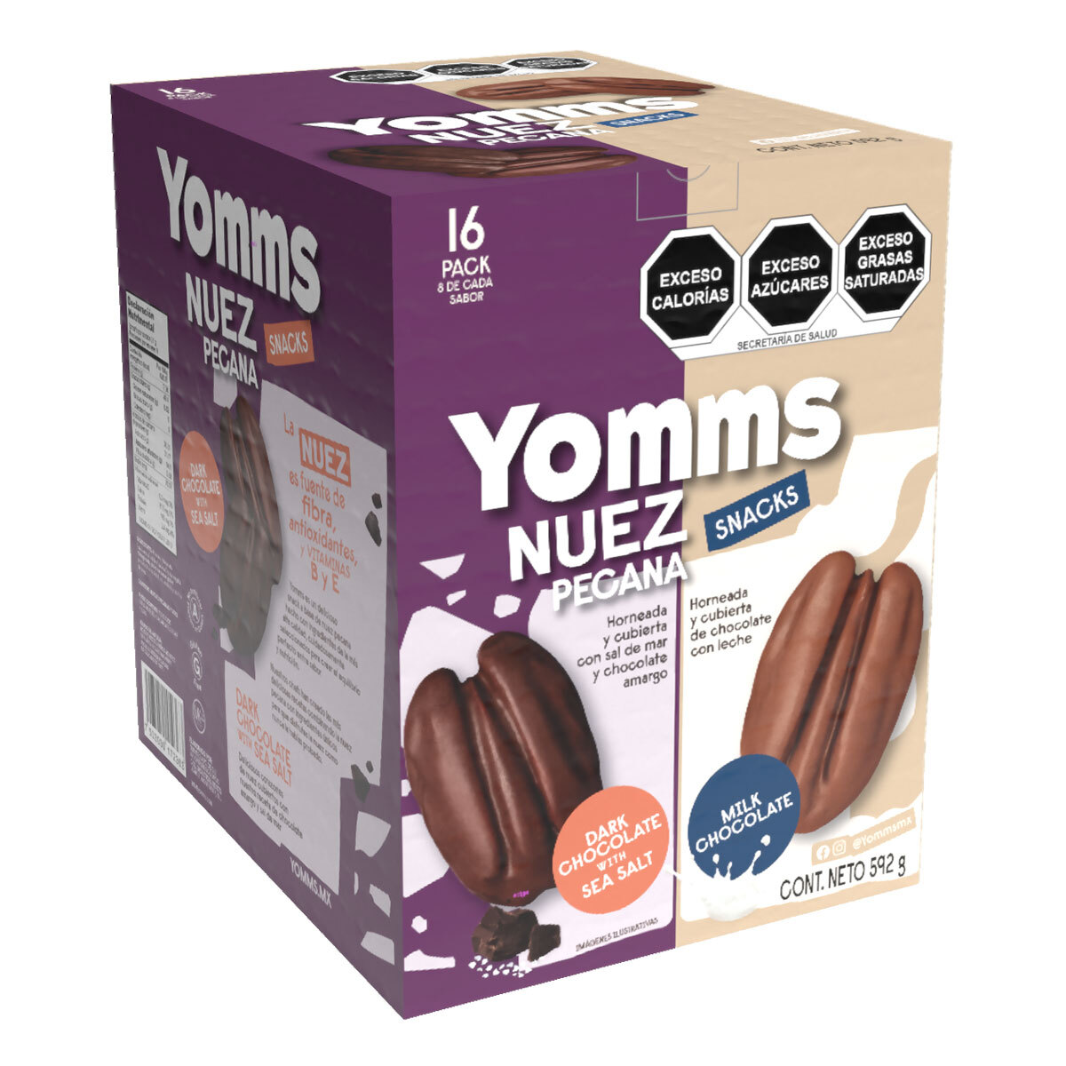 Yomms Snacks de Nuez Pecana con Chocolate 16 pzas de 37 g