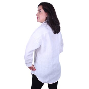 Emporio Colombo, Blusa Oversize de Lino para Dama en Varias Tallas, Color Hueso