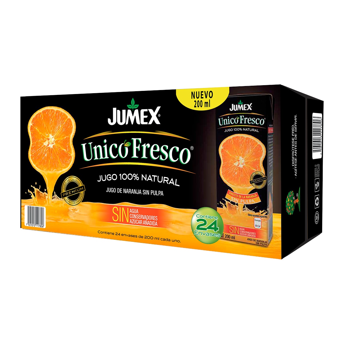 Jumex Único Fresco Jugo de Naranja sin Pulpa 24 pzas de 200 ml