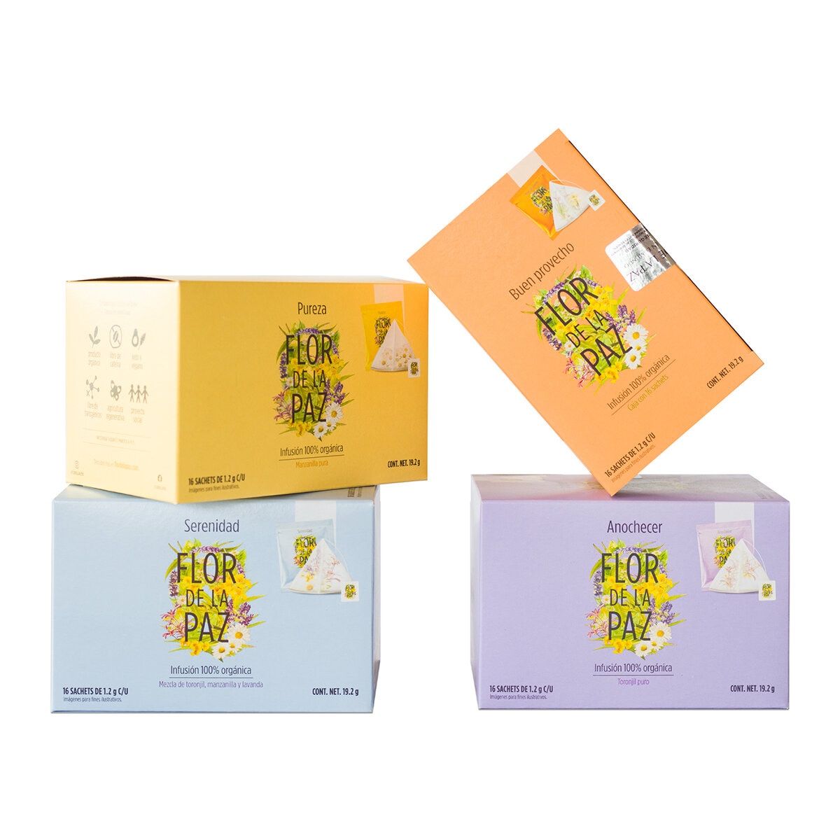 Flor de La Paz Té Organico kit 4 cajas con 16 sachets