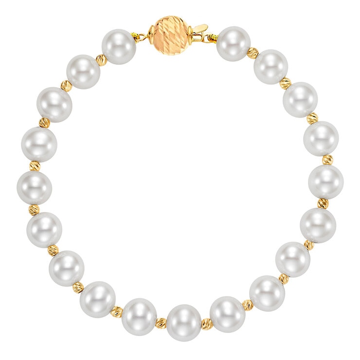 Pulsera de Perlas Cultivadas, Oro Amarillo de 14K, 19.05cm