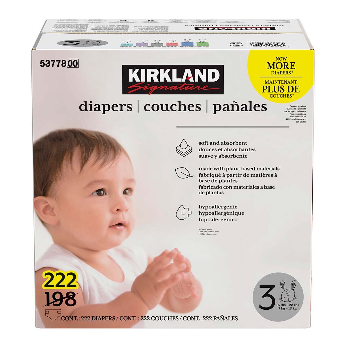 Kirkland Signature Pañales Etapa 3 Unisex 222 pzas