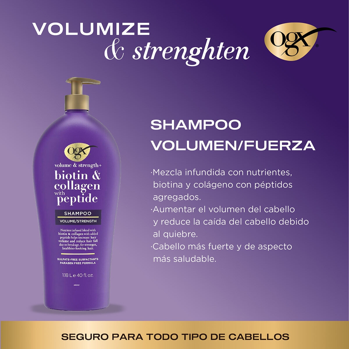 Ogx Shampoo Biotina y Colágeno 1.18 L
