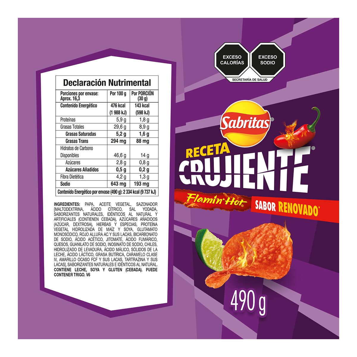 Sabritas Flamin Hot Receta Crujiente 490g