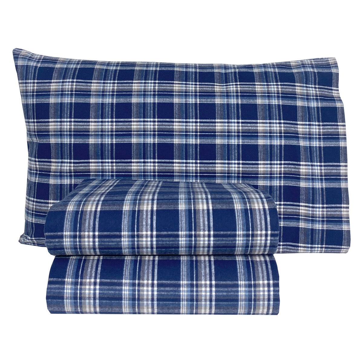 Flannel From Portugal, Juego de Sábanas de Franela, Tamaño Individual 3 piezas, Navy Plaid
