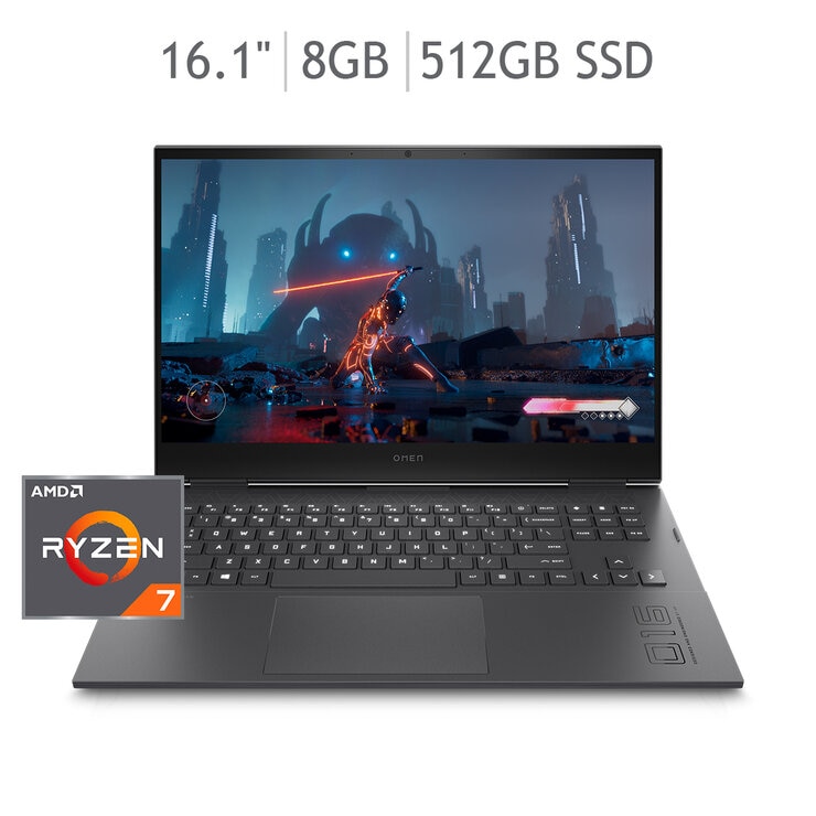 Laptop Gaming OMEN 16-c0502la, AMD Ryzen 7, 8 GB, GPU NVIDIA® GeForce RTX™ 3050 para laptop (GDDR6 de 4 GB dedicada), 512 GB SSD, 16.1, FHD, Windows 11 Home