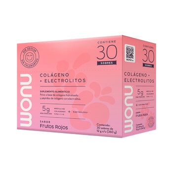 WONU Colágeno con Electrolitos en Polvo Sabor Frutos Rojos 30 pzs de 12 gr
