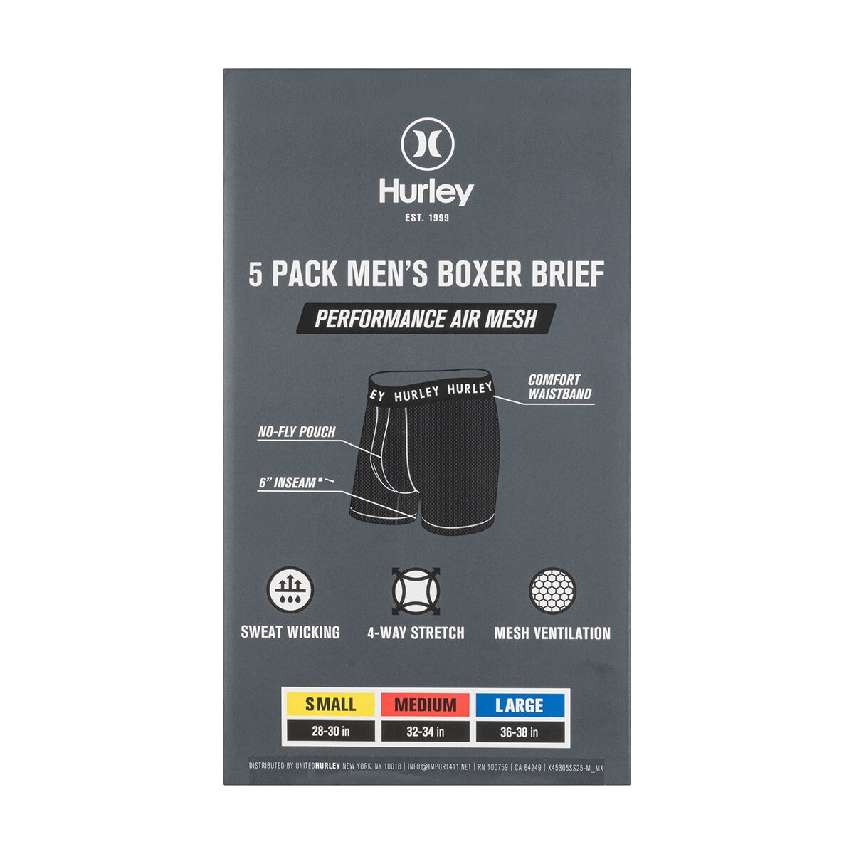 Hurley Bóxers para Caballero 5 piezas Negro Grande