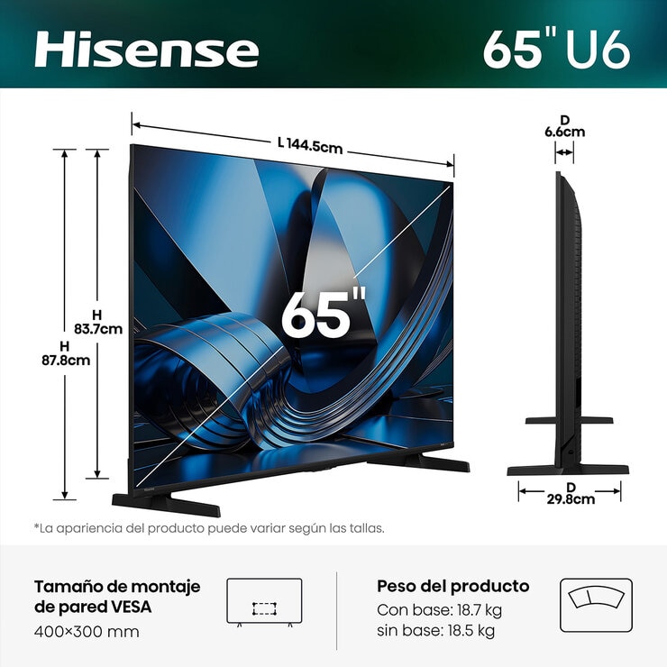 Hisense Pantalla 65" Miniled 4K Smart TV