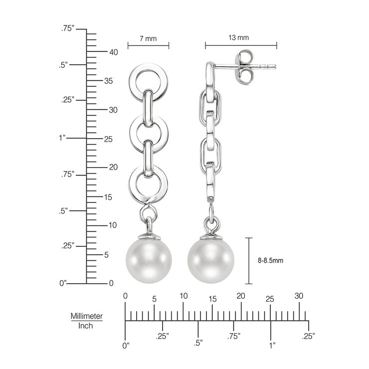 Aretes de Perlas Cultivadas, Oro Blanco de 14K