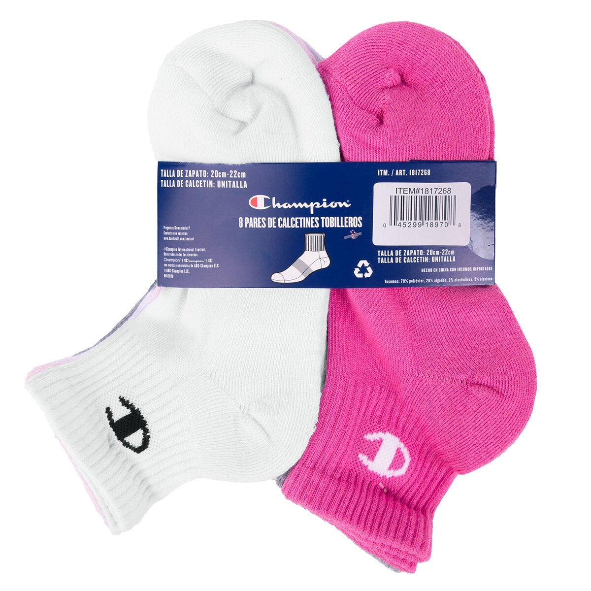 Champion Calcetines para Niños 8 pares Rosa / Blanco / Gris 20 cm - 22 cm