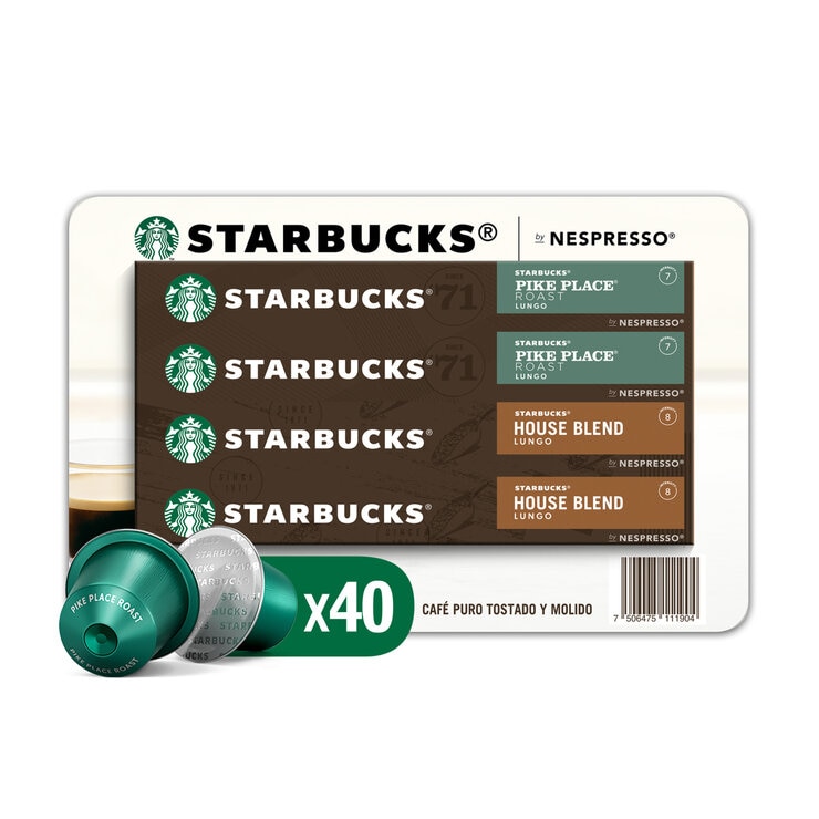 Starbucks Cápsulas Nespresso, 40 cápsulas Café Pike Place y House Blend
