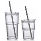 King Crystal 8 Vasos de Vidrio con Tapa y Popote King Crystal 8 Vasos de Vidrio con Tapa y Popote